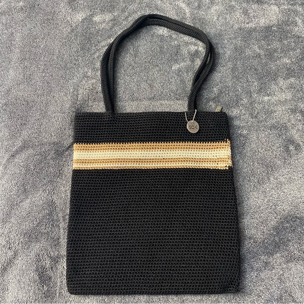 Chic‎ BoHo The Sak Black Purse With Gold And Cream Stripe